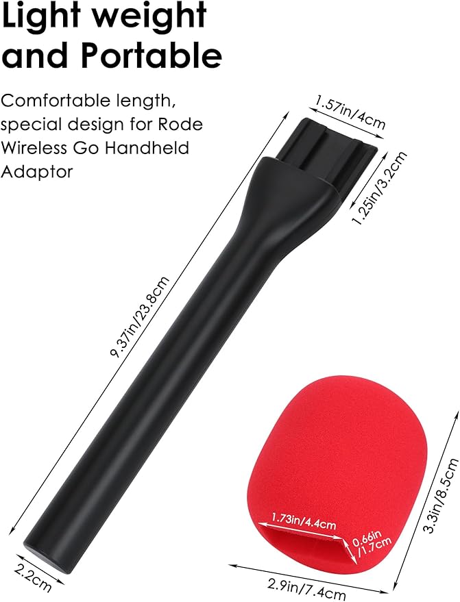 SUNMON Handheld Mic Stand for Rode Wireless Mic with Pop Filter(Red), Holder for Rode Go 2/Wireless Pro, Interview Microphone Adapter Handheld for Wireless Go/Wireless ME
