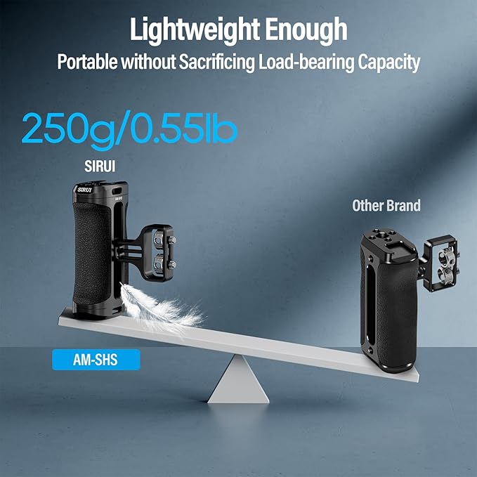 SIRUI Side Handle with Locating Mount for ARRI and Dual 1/4" Screw Mount Optional, Lightweight Camera Handgrip with Cold Shoe, Multiple Threads, Up and Down Adjustable Side Grip, AM-SHS(Pack of 1)