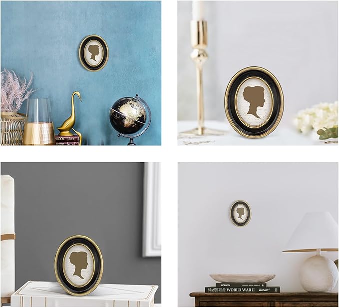 AELS 2.5x3.5 Inch Small Wallet Size Vintage Picture Frame, Elegant Antique Mini Photo Frames with Glass Front, Photo Display, Tabletop Wall Hanging, Gift Ideas, Black Oval with Gold Trim