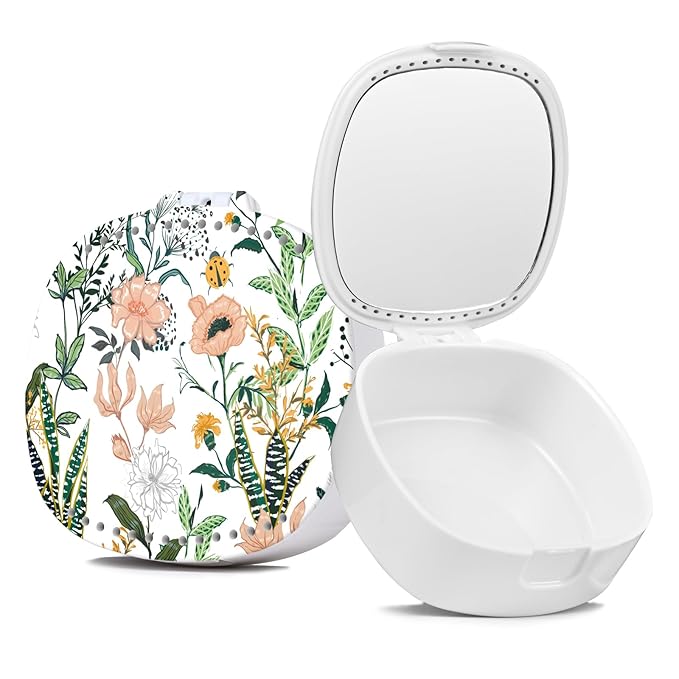 Retainer Case with Mirror & Ventilation - Night Guard & Orthodontic Aligner Case, White Flower Design