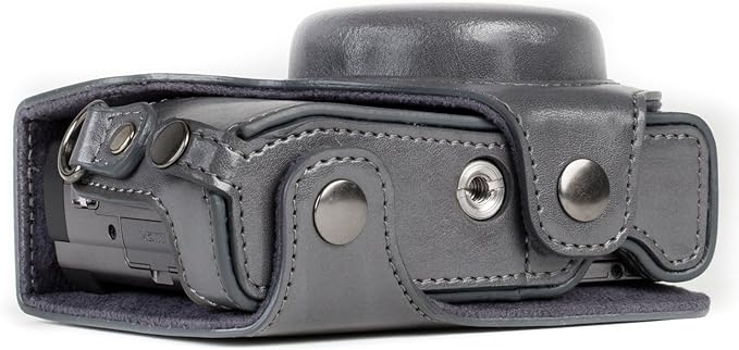 MegaGear MG1261 Ever Ready Leather Camera Case compatible with Panasonic Lumix DC-ZS80, DC-ZS70, DC-TZ95, DC-TZ90 - Gray