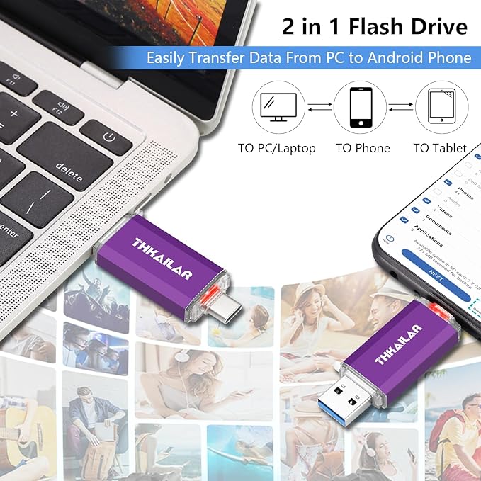 THKAILAR 64GB USB C Flash Drive 5 Pack, Dual USB-A & Type-C Flash Drive, USB 3.0 Memory Stick for iPhone 15/16, Android, Mac, PC
