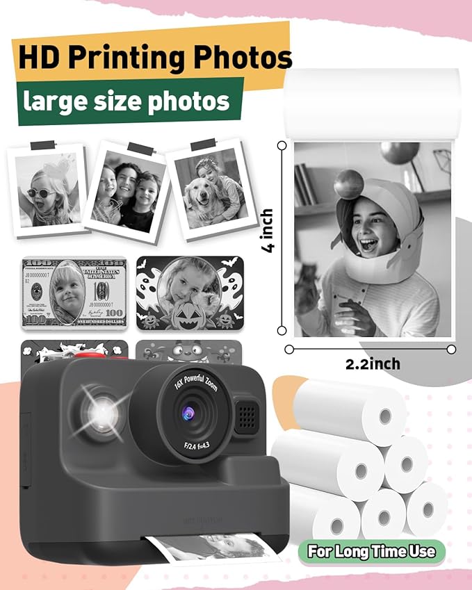 Yehtta 10 Rolls Kids Instant Camera Print Paper, Photo Printer Thermal Paper Rolls, BPA Free, Refill Replace Camera Instant Printer Paper for Most Kids Instant Camera