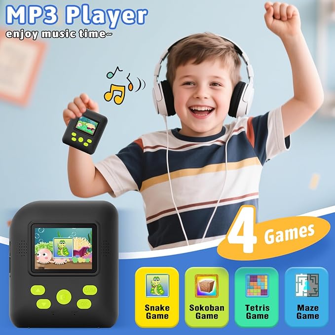 Okaloka Kids Instant Print Camera Toys,1080P HD Toddler Digital Video Camera,Birthday Christmas Gifts for Girls Boys age 3-12 Year old - 32G SD Card Included (Black)