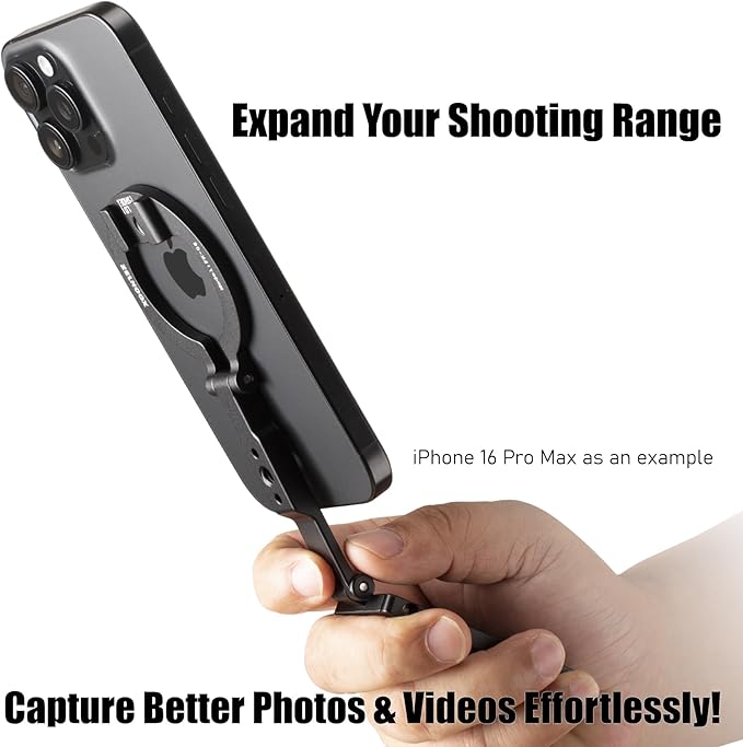 Ultra-Compact Magnetic Tripod Stand for iPhone 17/16/15/14/13/12 Pro Max Magsafe Case, Adjustable Cellphone Holder with 1/4” Screw & Travel Hook (Black)