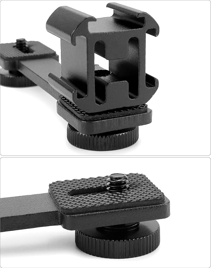QWORK 3-Triple Cold Shoe Mount Extension Bar Bracket with 1/4 Adapter, Compatible with DJI OSMO Mobile 3/2, OM 4, Zhiyun Smooth 4, Feiyu Vimble 2, for Gimbal Stabilizers with Lock, 2 Pack