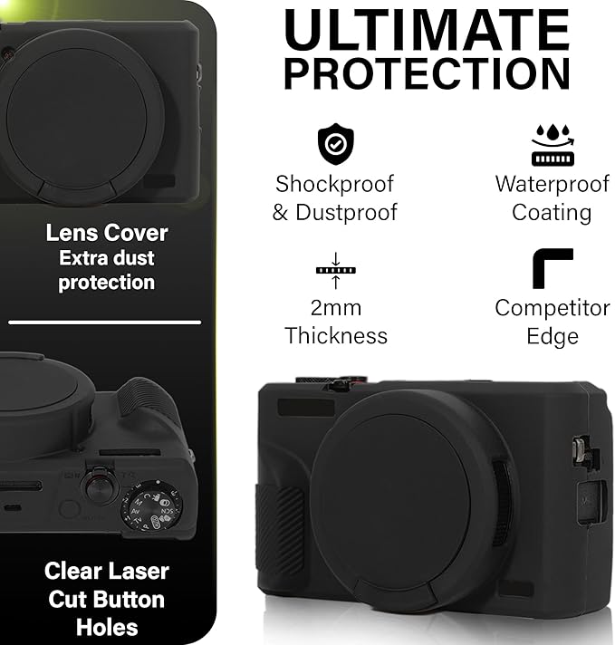 STSEETOP Camera Case for Canon PowerShot G7X Mark III - Protective Silicone DSLR Skin with Lens Cover, Detachable Cage, Shockproof, Dustproof (Black)