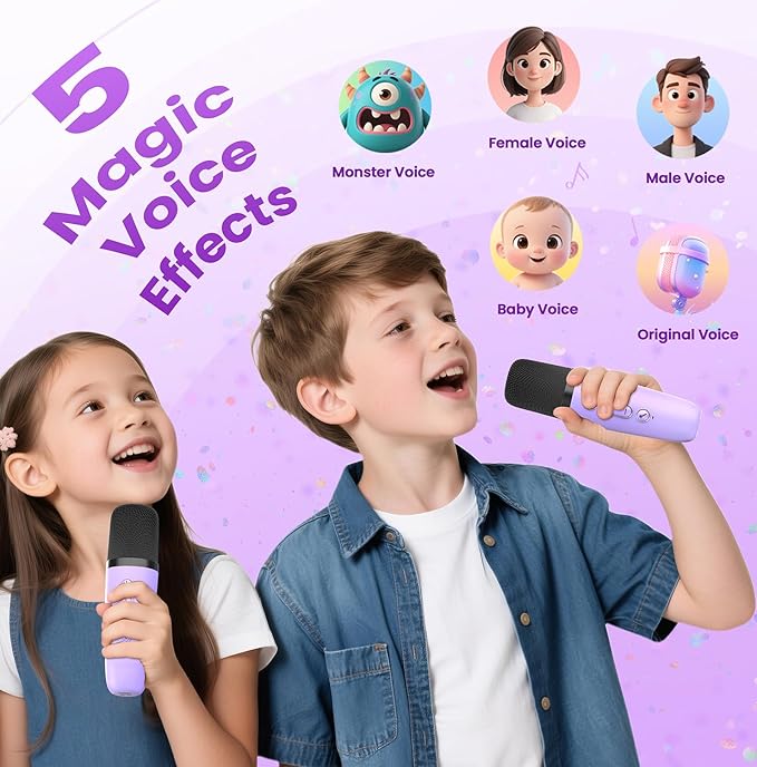 Mini Karaoke Machine for Kids Adults, Portable Bluetooth Speaker with 2 Wireless Karaoke Mics Player,2026 TOP Birthday Gifts Toys for Girls 3,4, 5, 6, 7, 8+Years Old Toddler(Light Purple)