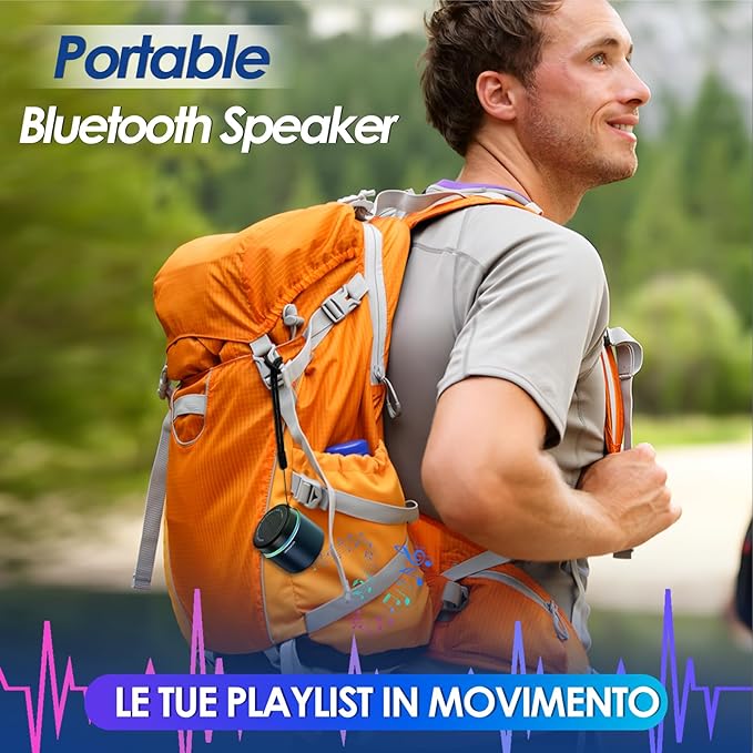Small Bluetooth Speaker with Lights, Mini Speakers with BT5.4 and Loud Stereo Sound, Blue Portable Bluetooth Speakers for Room, Car, Bike, Camping, Built in Mic, Pocket Size, Ideal Gift for Men, Women