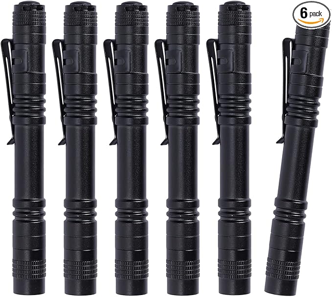 GzvvSvzoi LED Pen Flashlight, 6Pcs Pocket Flashlights Super Bright Slim Pen Light with Clip Waterproof Penlight for Inspection, Repair, Emergency Powered by 2*AAA Battery (not Included)