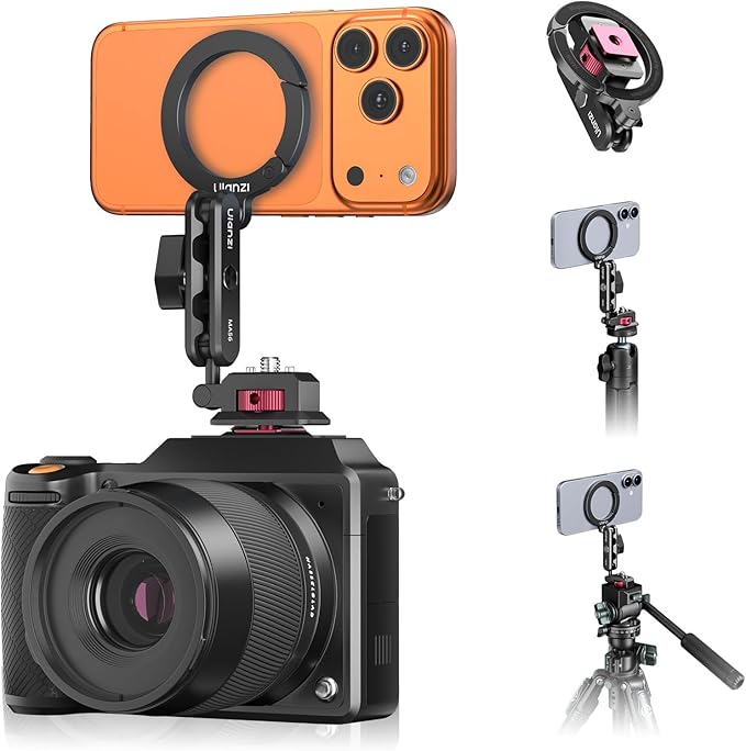 ULANZI MA56 4-in-1 Aluminum Magnetic Phone Tripod Mount for iPhone 17-12 Series, Arca Swiss Plate&1/4 Screw Mount, 360°Adjustable MagSafe Tripod Mount for iPhone/Camera Monitoring/Tripods/Stabilizers