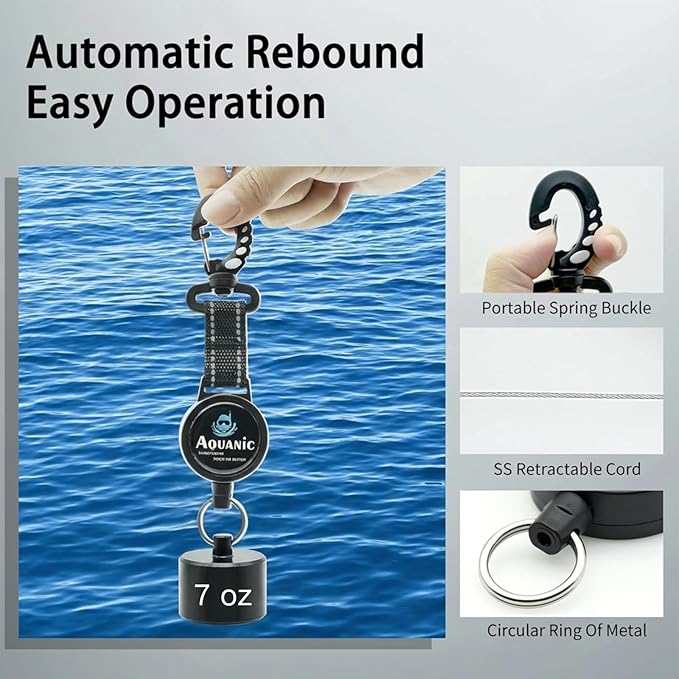 nitescuba Scuba Diving Retractable Gear Tethers, Scuba Accessories Dive Clip Lanyard with Snap Hook, Split Ring Quick-Release Extension Cord for Diving,Swimming,Flashlights,Cameras and More