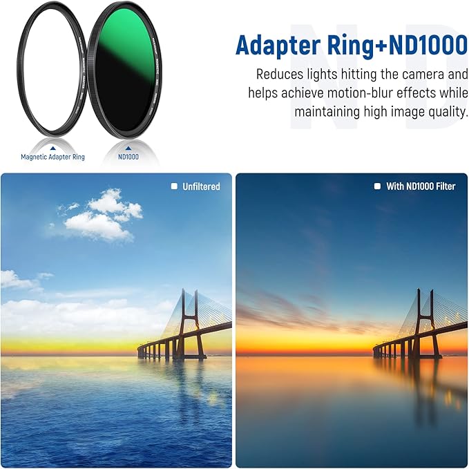 NEEWER 49mm 4-in-1 Magnetic Lens Filter Kit, Includes Neutral Density ND1000+MCUV+CPL+Adapter Ring with 42-Layer Coating/Ultra Slim/Waterproof/Scratch Resistant HD Optical Glass&Water-Resistant Pouch