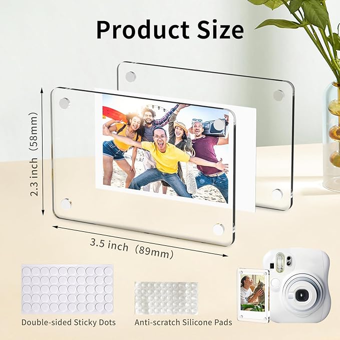 Yncotte 12 Pack Magnetic Fridge Frames, 2.3 * 3.5 Inch Acrylic Photo Magnets for Refrigerator, Double Sided Mini Picture Frame Magnets Clear for Fujifilm Instax Mini Instant Film
