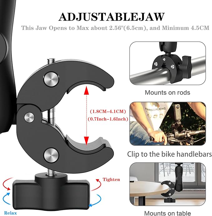 Taisioner Super Camera Clamp Mount 3.6" Socket Arm 360°Ball Head Magic Arm 1/4" Thread for Canon Nikon/Digital Camera/DSLR/Gopro/Insta360/LED Light(Gopro Adapter,Phone Holder)
