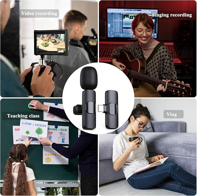 Wireless Microphone for iPhone 15 16，iPad, Android, Lavalier Microphone for Video Recording, Noise Reduction, Clip on Mini Mic for Tiktok, YouTube, Vlog, Podcast, ASMR