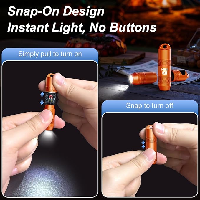EDC Mini Flashlights High Lumens LED Pocket Keychain Magnetic Activation Flashlight Type-C Rechargeable Small Flashlight Long Battery Life & Long Illumination Distance -LT090 Mini X1 (2, Orange)