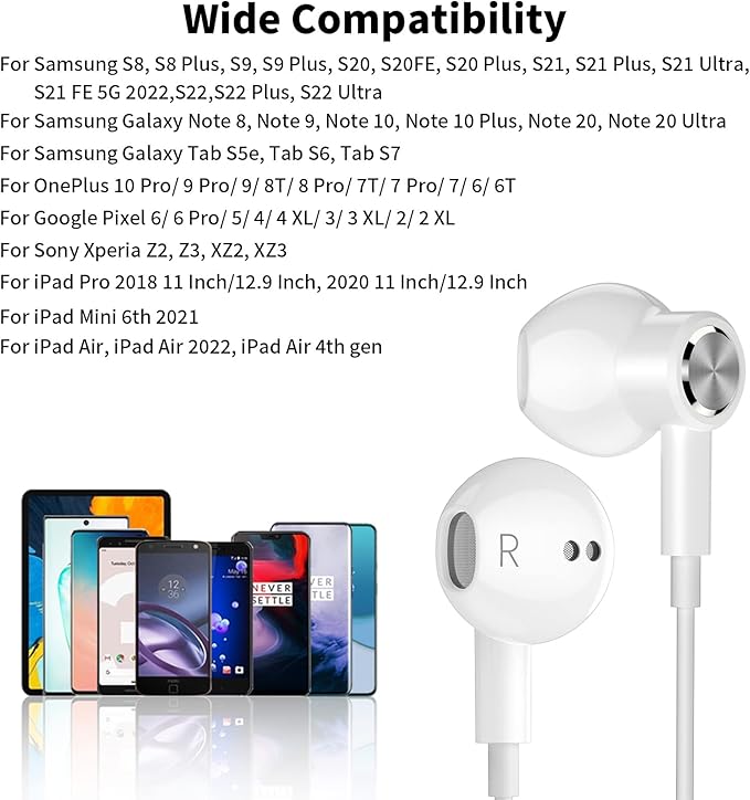 USB C Headphones Wired Type C Earphones for Samsung/Galaxy S26 S25 S24 Plus S23 S22 S21 S20 Note 20 Ultra DAC Magnetic Corded Earbuds for iPhone 15 16 16e 17 Air for Apple/Android Ear Buds White