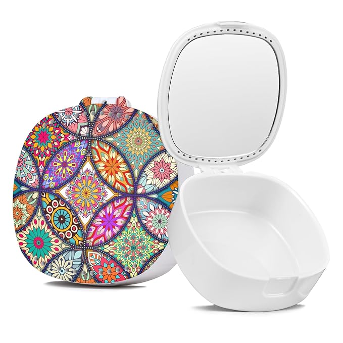 Retainer Case with Mirror & Ventilation Holes - Night Guard & Aligner Case, Colorful Mandala Design