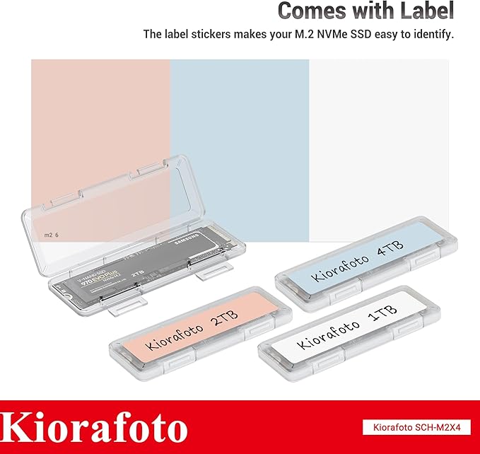4 Pack Clear Plastic M.2 2280 2260 2242 2230 SSD Case, Portable M.2 NVMe 2280 SSD Holder Protective Box Storage with Label, Individual M.2 Drive Storage Case Anti-Static & Shockproof