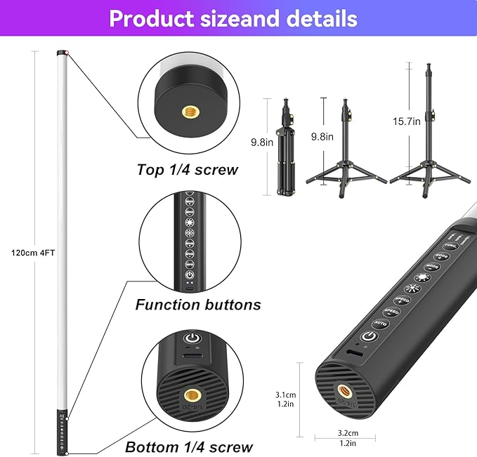 4 Pack RGB DJ Tube Lights 4ft LED Video Stick Lights with Stand 5000mAh Battery Powered Color Neon Light Bar for Parties Dance 360 Photo Booth Studio Photography Wedding Stage Lighting