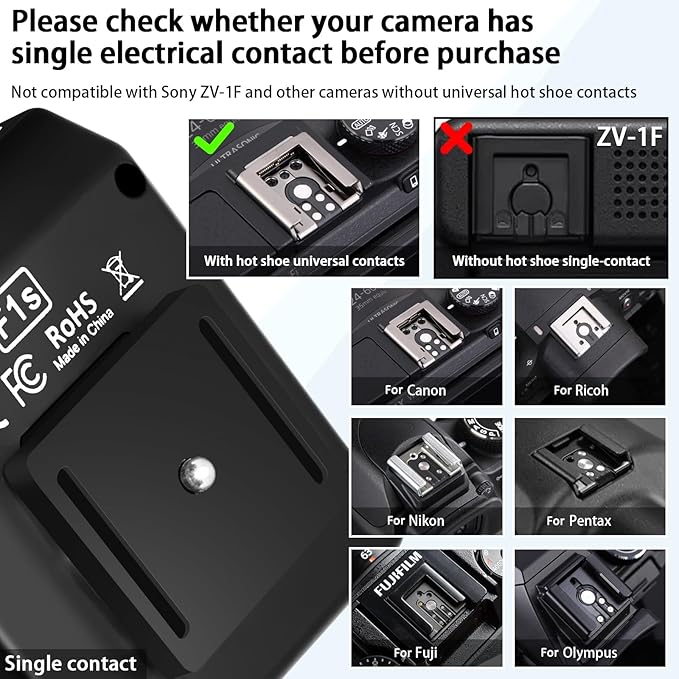 Upgrade Aluminum F1s Mini Camera Flash for Ricoh GR3/GR3X/Fuji/Sony ZV1/Nikon/Canon/Olympus/Digital Film Cameras,Portable Hot Shoe Camera Flash Speedlite for DSLR Camera(Black).