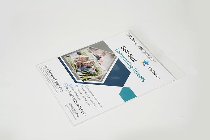 Optiazure Self-Seal Laminating Sheets 9.1"x11.8" Inches, 3mil 20Pack, Letter Size, Single Sided