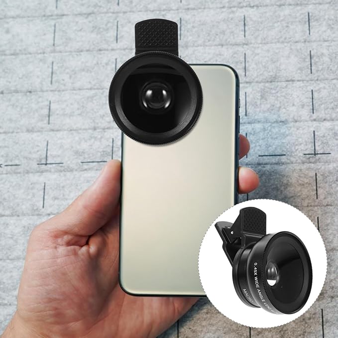 Clip-on Phone Lens 37mm 0.45x Wide Angle and 49mm UV Macro Lens 2-in-1 with Clamp for Smartphones and Tablets Black for Mobile Photography