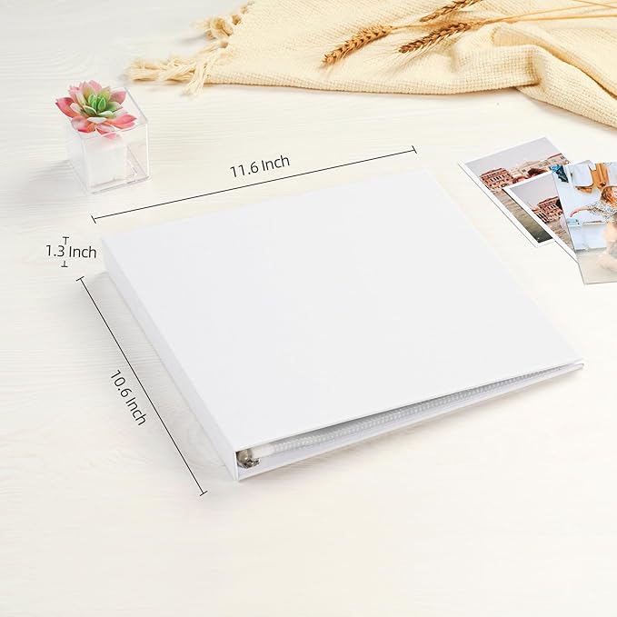 Mublalbum 10x10 Inch Large 3 Ring DIY Scrapbook Photo Album with 20 Plastic Sleeves 40 Pages Linen Cover Folder Binder for Baby Travel Wedding Anniversary and DIY Projects (White)
