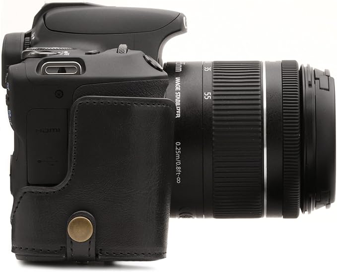 MegaGear Leather Camera Case Compatible with Canon EOS Rebel SL3, Kiss X10, Rebel SL2, Kiss X9 18-55mm Lens