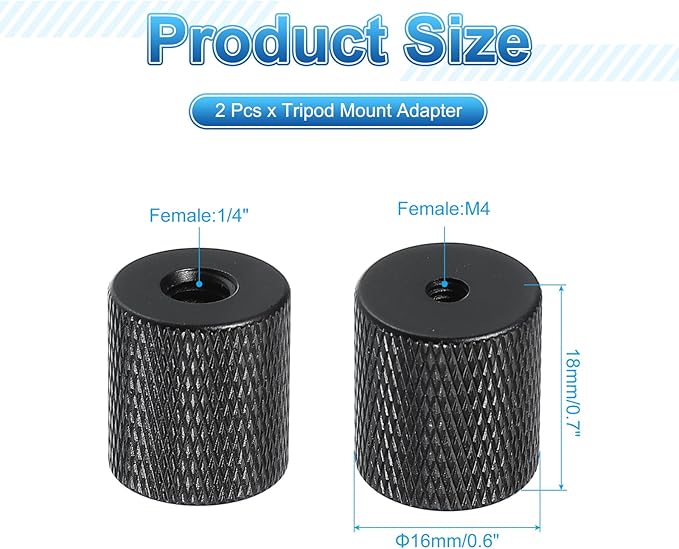 PATIKIL Tripod Screw Adapter 1/4" Female to M4 Male, 2 Pcs Tripod Nut Connectors Camera Mount Screw Camera Double Head Converter for Microphone Holder Magic Arms Accessories, 18 mm