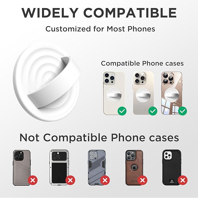 Upgraded Magnetic Phone Grip, Liquid Silicone Soft and Portable, Removable Finger Loop Ring Grip Holder for iPhone, Strong Magnetic Attraction, Compatible with MagSafe Phone Case, White