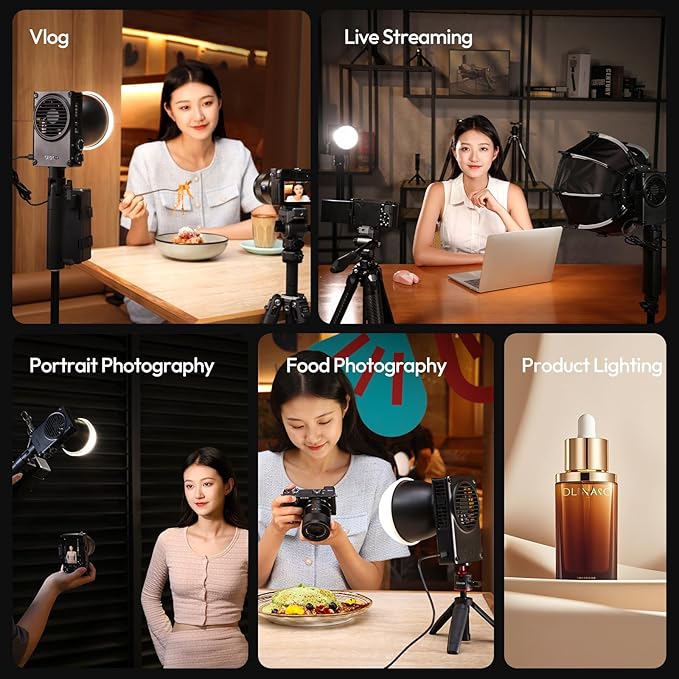 Ulanzi C01 100W COB Lights - PD 3.0 Powered, Led Video Light 2700K-6500K,14500Lx,CRI 96+, Knob Control, Compact & Lightweight (343g), Type-C Power Supply,for Portrait/Studio Lights,Mini Bowens Mount