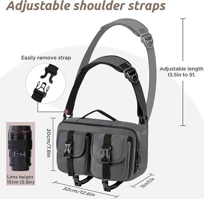 Camera Sling Bag,DSLR Camera Bag with Tripod Holder,Waterproof Camera Shoulder Crossbody Bag for Photographers (Grey)