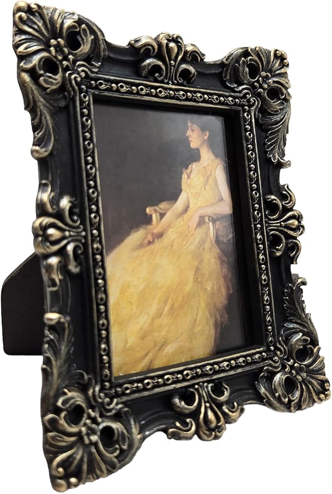 CISOO 2.5x3.5 Vintage Small Picture Frame, Antique Ornate Black and Gold Wallet Size Photo Frame for Table Top and Wall Display, Decorative Floral Design Retro Home Decor, Photo Gallery Art