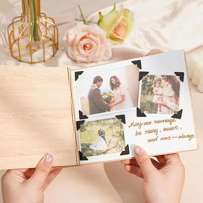 Personalized Wooden Wedding Photo Albums, Hollow Letter Custom Wedding Scrapbook Album, Anniversary Photo Album Retro Photo Book, Couples Scrapbook Perfect Keepsake Gifts