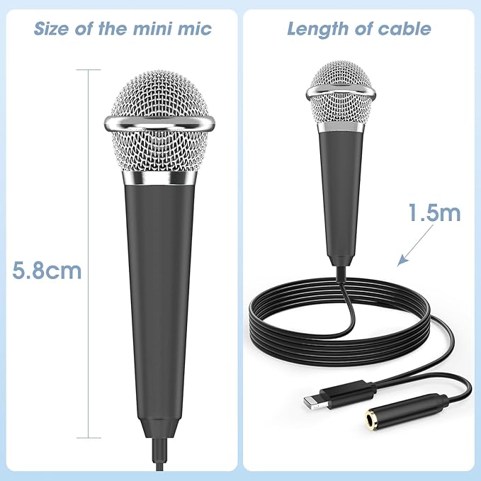 Mini Microphone for iPhone iPad Small ASMR Tiny Microphone for Voice Video Recording Singing, Vlogging, Podcasting YouTube (1 PCS Black)