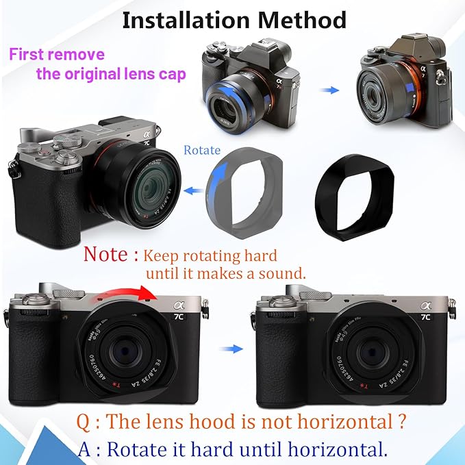 Haoge LH-RX1B Square Metal Bayonet Lens Hood Shade for Sony FE 35MM F2.8 55MM/F1.8 Carl Zeiss Sonnar T* FE 24mm F1.8 ZA E Mount Lens