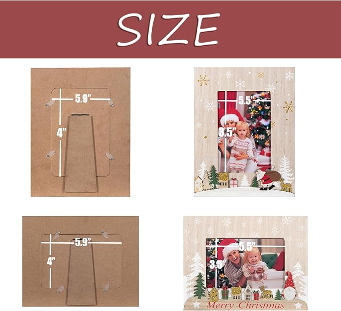 kennethan Christmas White Frame 4x6 Picture Frame with Christmas Santa Decoration 2 Pack Wooden Frame with Glass can Display 4x6 Picture on the Table