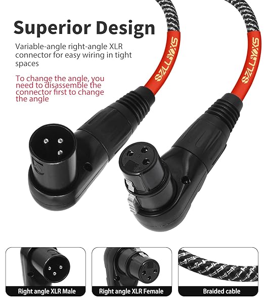 2-Pack Right Angle XLR Cable,3 FT,Adjustable-Female XLR to Male XLR Microphone Mic Cable Cord, 90 Degree Female to 90 Degree Adapter for Sound Devices Mixer Recorder