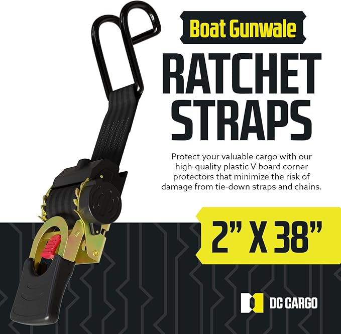 DC Cargo Mall Boat Retractable Ratchet Strap Heavy Duty Gunwale Kit & Transom Tie Down Straps & Heavy-Duty 2" x 38" Straps for Secure Boat or Jet Ski Trailer Transport - 2500 lbs Break Strength