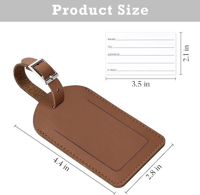 Mayski Genuine Leather Luggage Tags for suitcases, 3 Pack Durable Travel Bag Tags with Privacy Flap, Travel Essentials TSA Approved, Brown