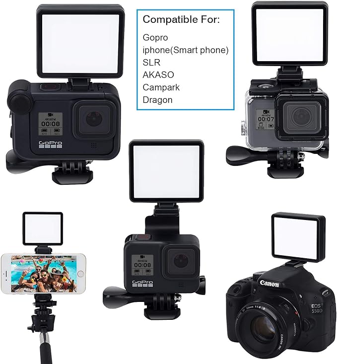 Suptig LED Video Light, Portable Photography Compatible for Gopro Hero 13, Hero 12,11,10,9,8,7,6,5,4,3,3+, DJI OSMO, AKASO, Sony DSLR Canon Camera Gopro Vlogging.