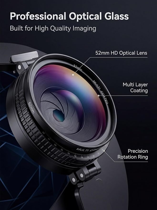 Anti-Glare Magnetic Phone Filter Lagnetic Filten for iPhone Polarizing Lens Phone Camera Professional 52mm Rotatable Quick Mount Anti Glare Reduce Reflections Enhance Colors Clear(1PC)