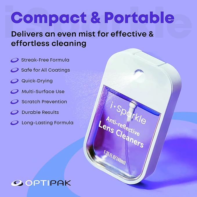 I-Sparkle Anti-Reflective Lens Cleaner Spray kit | (1x) 1.35oz Glasses Cleaner Spray + (1x) Microfiber Cloth for Eyeglasses, Sunglasses, Lenses, Screens and Camera Cleaning Kit (2 Piece Set)