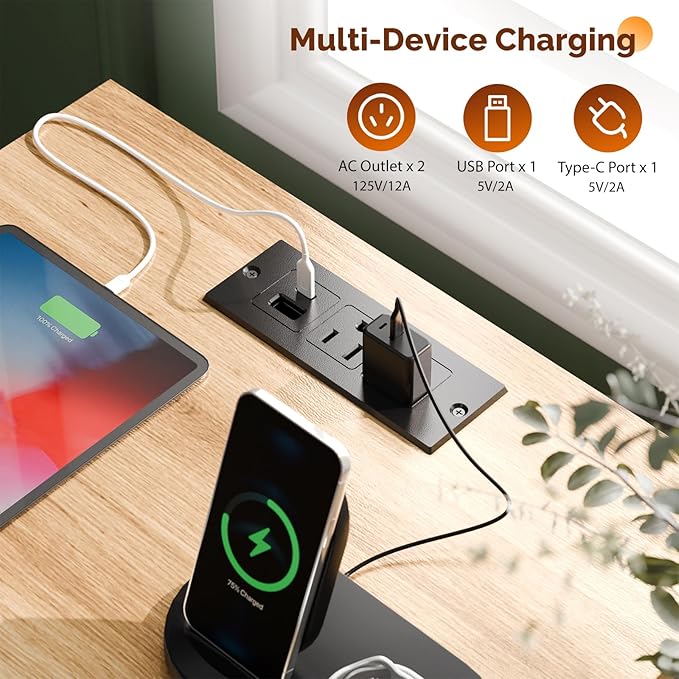 Bonnlo Fluted Nightstand with Charging Station, End Table with Fabric Drawer, Night Stand with Storage Shelf & Handle, Fluted Side Table for Bedroom/Living Room, Oak
