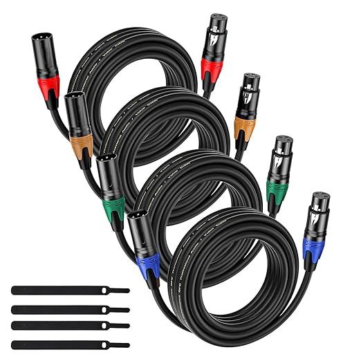 XLR Cable 25FT 4Pack Black- Premium Balanced Microphone Cable 3-Pin XLR Male to Female Mic Speaker Cable, Pure Copper and Plated Conductors
