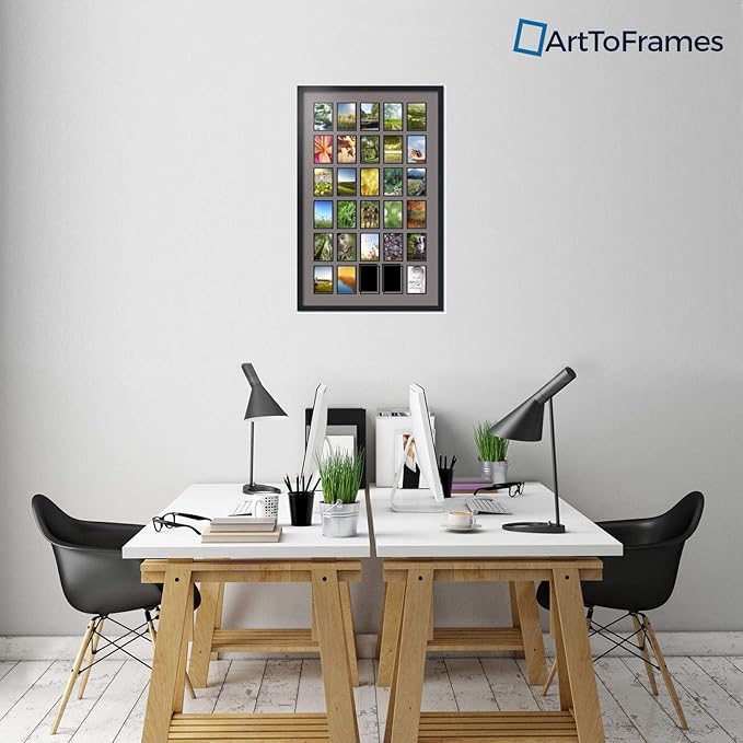 ArtToFrames Collage Photo Frame Double Mat with 30-4x6 Openings with Satin Black Frame and Pewter mat.