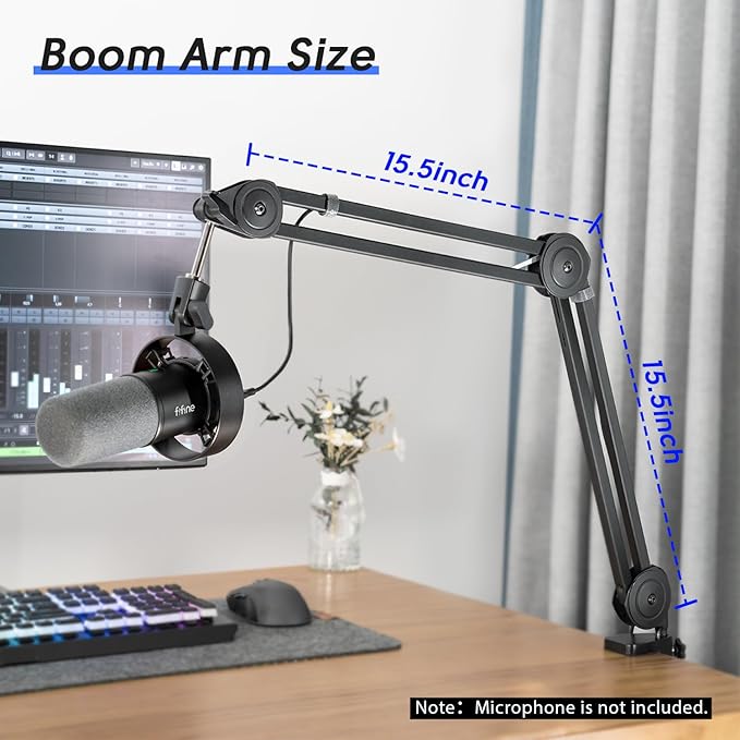 FIFINE Microphone Arm Stand-Heavy Duty Boom Arm, Suspension Scissor Adjustable Mic Stand with Desk Mount, C-calmp, 5/8" Screw, Cable Ties, for Recording Gaming Streaming Podcasting-BM63