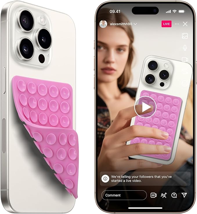 Silicone Suction Phone Case Replacement for Octobuddy, Non Slip Suction Cup PhoneMount Holder for Selfies and Videos,Silicon Adhesive Phone Stand Sticky for iPhone and Android (2Pcs Pink)